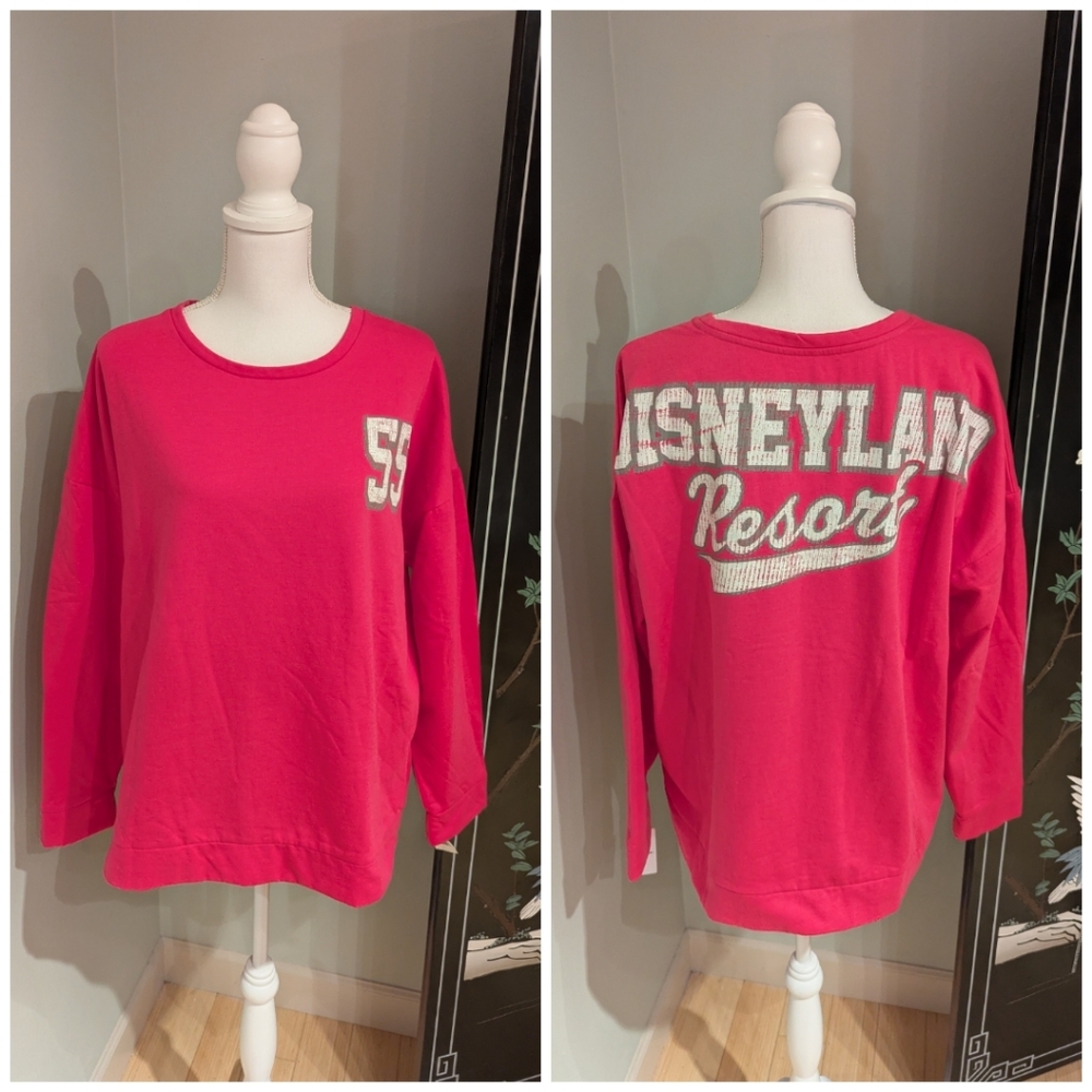 NEW Disney Parks Disneyland Resort Women's XL Hot Pink Crew Neck Sweater NWT 55